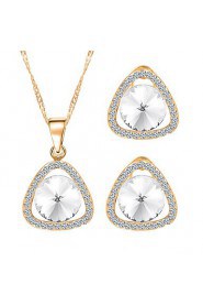 Blue Crystal Hollow Triangle Pendant Necklace +Earrings Jewelry Sets