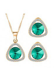 Blue Crystal Hollow Triangle Pendant Necklace +Earrings Jewelry Sets