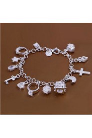 Fashion Brass Silver Plated 13 Pendants Charm Bracelet