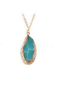 Fashion Irregular Natural Turquoise Stone Gold Edging Necklaces