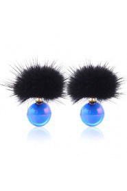 Color Fluffy Spherica Shape Candy-colored Ball Feathers Earrings