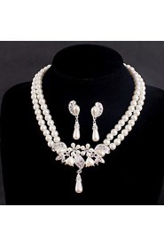 Women's Silver/Alloy Wedding/Party Jewelry Set Earring Necklace With Rhinestone White Pearls For Bridal