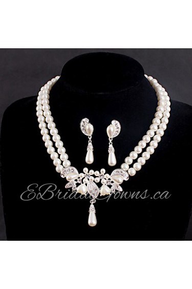 Women's Silver/Alloy Wedding/Party Jewelry Set Earring Necklace With Rhinestone White Pearls For Bridal