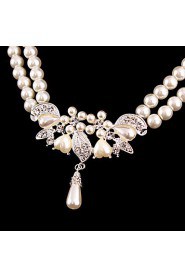 Women's Silver/Alloy Wedding/Party Jewelry Set Earring Necklace With Rhinestone White Pearls For Bridal