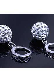 S925 Fine Silver Ball Shape Crystal Drop Earrings