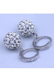 S925 Fine Silver Ball Shape Crystal Drop Earrings