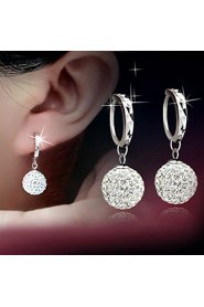 S925 Fine Silver Ball Shape Crystal Drop Earrings