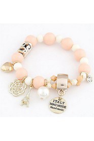 Fresh Candy Color Rose Pendant Beads Combined Pearl Elastic Bracelets