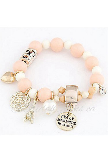 Fresh Candy Color Rose Pendant Beads Combined Pearl Elastic Bracelets