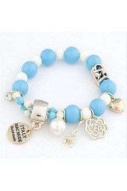 Fresh Candy Color Rose Pendant Beads Combined Pearl Elastic Bracelets