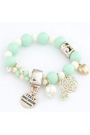 Fresh Candy Color Rose Pendant Beads Combined Pearl Elastic Bracelets