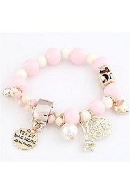 Fresh Candy Color Rose Pendant Beads Combined Pearl Elastic Bracelets