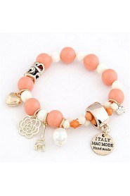 Fresh Candy Color Rose Pendant Beads Combined Pearl Elastic Bracelets