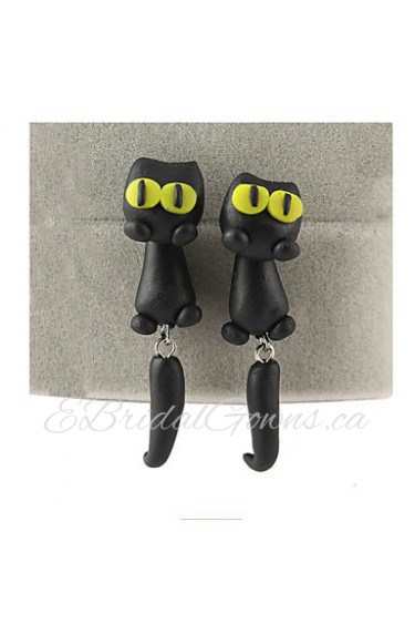 Fashion Manual Polymer Clay Animals Big Eye Stereoscopic Cat Earrings