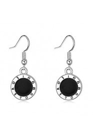 Women's Simple Silver Alloy Black Lettering Round Earrings