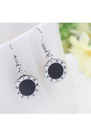 Women's Simple Silver Alloy Black Lettering Round Earrings