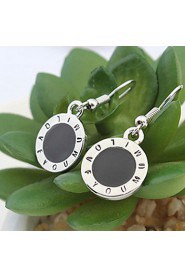 Women's Simple Silver Alloy Black Lettering Round Earrings