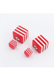 Simple Candy-colored Stripes Square Earrings