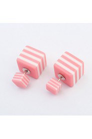 Simple Candy-colored Stripes Square Earrings