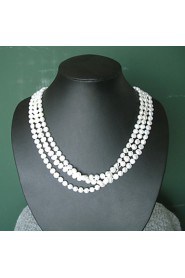 Super Long White Fresh Water Pearl Necklace/ Free Style