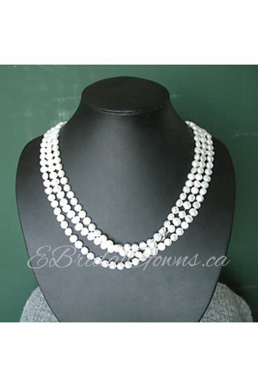 Super Long White Fresh Water Pearl Necklace/ Free Style