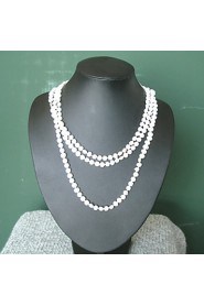 Super Long White Fresh Water Pearl Necklace/ Free Style