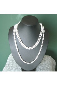 Super Long White Fresh Water Pearl Necklace/ Free Style