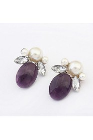 Lady Purple Decorative Oval Pearl Earrings