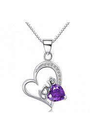 Hollow Love Heart-shaped Amethyst Pendant Necklaces Valentine Day Gift S925 Silver Clavicle Chain