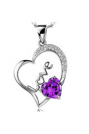 Hollow Love Heart-shaped Amethyst Pendant Necklaces Valentine Day Gift S925 Silver Clavicle Chain