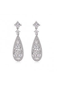 Classic And Elegant Women Fashion Long Dangle Plated Water-Drop CZ Diamond Crystal Drop Earrings Gifts