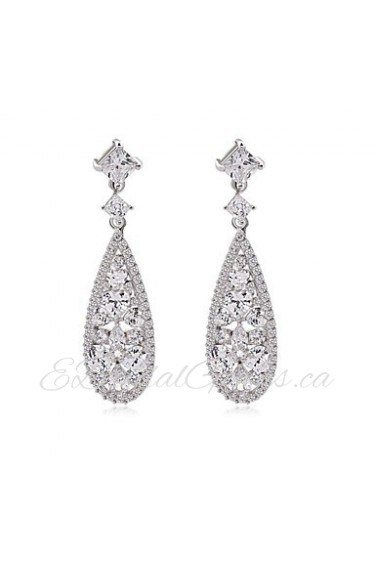 Classic And Elegant Women Fashion Long Dangle Plated Water-Drop CZ Diamond Crystal Drop Earrings Gifts