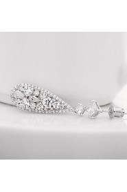 Classic And Elegant Women Fashion Long Dangle Plated Water-Drop CZ Diamond Crystal Drop Earrings Gifts