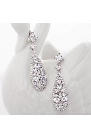 Classic And Elegant Women Fashion Long Dangle Plated Water-Drop CZ Diamond Crystal Drop Earrings Gifts