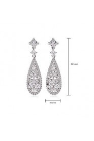 Classic And Elegant Women Fashion Long Dangle Plated Water-Drop CZ Diamond Crystal Drop Earrings Gifts