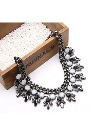 Fashion Vintage Black Layer Gemstone Crystal Flower Teardrop Pendant Statement Necklace