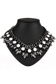 Fashion Vintage Black Layer Gemstone Crystal Flower Teardrop Pendant Statement Necklace