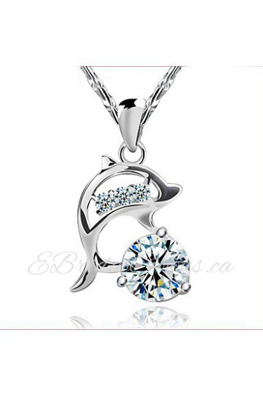 925 Silver Crystal Zircon Short Paragraph Dolphin Pendant Necklace Valentine's Day Gift