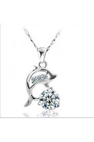 925 Silver Crystal Zircon Short Paragraph Dolphin Pendant Necklace Valentine's Day Gift