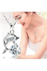 925 Silver Crystal Zircon Short Paragraph Dolphin Pendant Necklace Valentine's Day Gift