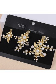 Lady's Baroque Style Gold Leaf Olive Crystal Pearl Barrette Clip Hair Jewelry for Wedding Party (Set of 3)