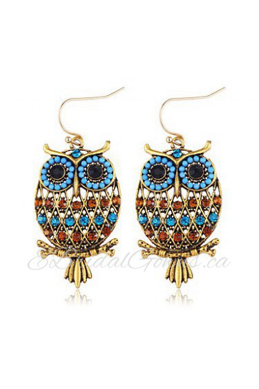 Bohemian Beads Popular New Color Rhinestones Hollow Owl Earrings