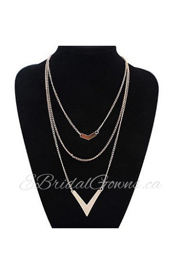 Women's Europe And The United States Three Layers of V Alloy Necklace Sweater Chain