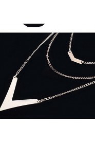 Women's Europe And The United States Three Layers of V Alloy Necklace Sweater Chain