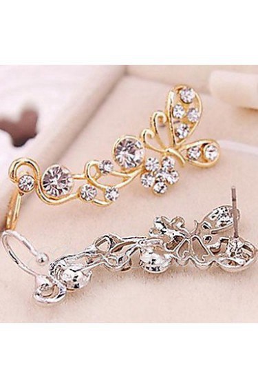 European Style Fashion Rhinestone Butterfly Single Earrings