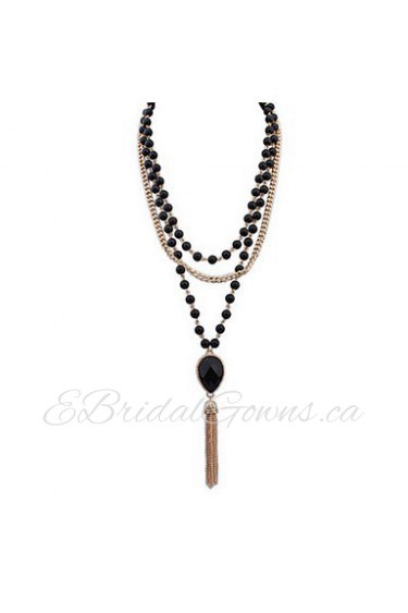 Elegant Pearl Tassels Long Section Of Multilayer Diamond Necklace Long Sweater Chain Necklace