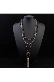 Elegant Pearl Tassels Long Section Of Multilayer Diamond Necklace Long Sweater Chain Necklace