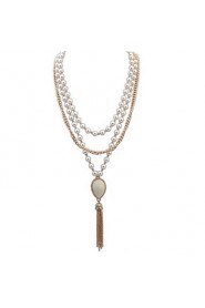 Elegant Pearl Tassels Long Section Of Multilayer Diamond Necklace Long Sweater Chain Necklace