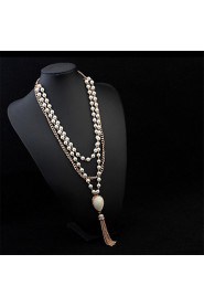 Elegant Pearl Tassels Long Section Of Multilayer Diamond Necklace Long Sweater Chain Necklace