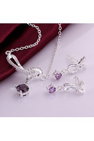 Fashion Round Shape Copper Silver Plated Zircon Foreign Trade Jewewlry Sets